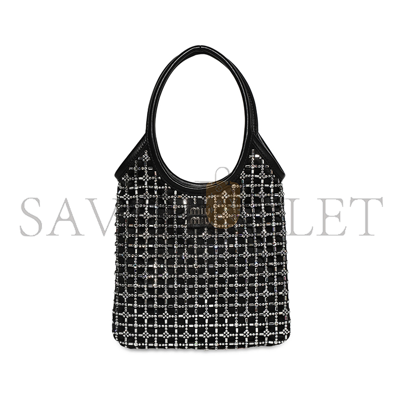 MIU MIU STARLIGHT RHINESTONE-EMBELLISHED SATIN TOP-HANDLE BAG 5BA281 (24*20cm)